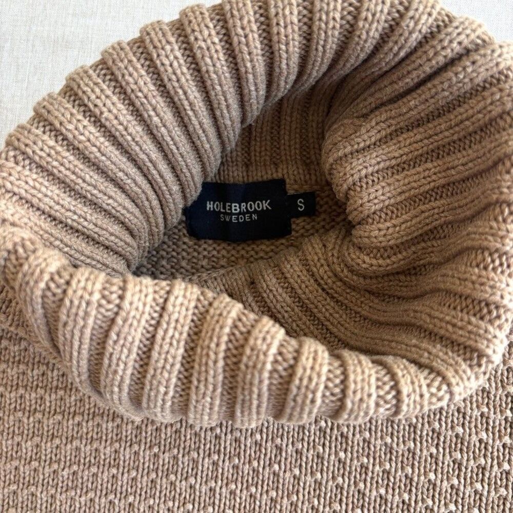 Holebrook Sweden Cotton Knit Turtleneck Sweater Taupe Neutral Sz S Granola Girl - Picture 3 of 8